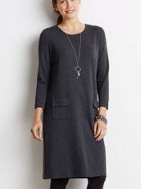 J. Jill Ponte Midi Shift Dress Charcoal Gray Size Medium Classic Casual Comfy